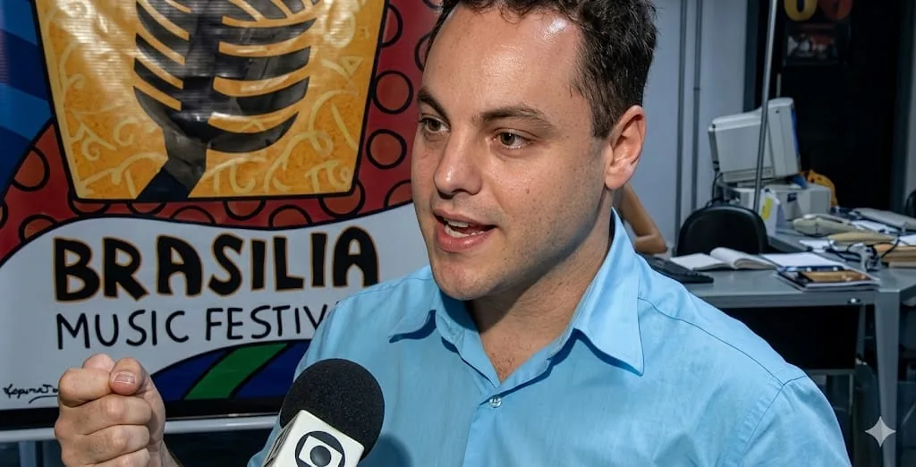 Guilherme Camargo em entrevista à Rede Globo no Brasília Music Festival